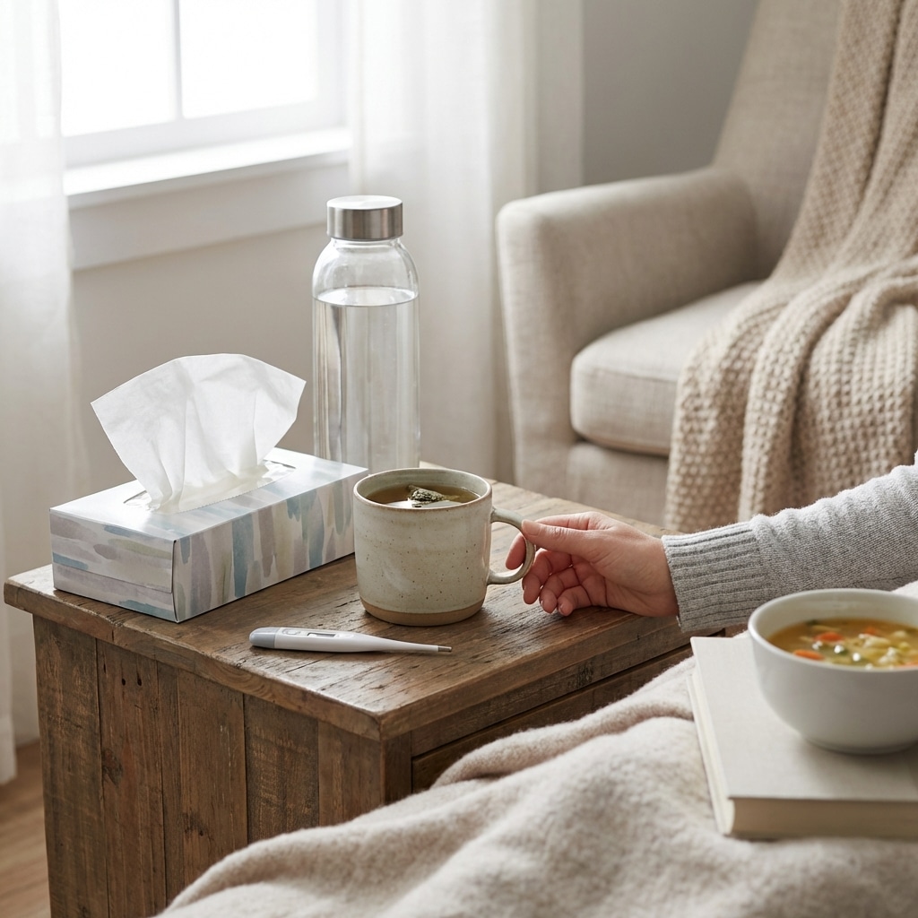 Winter “sick-day” self-care kit for cold and flu season (comfort-focused, not treatment)